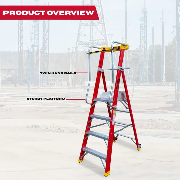 Excel 31133 Electricians Fibreglass Podium Step Ladder 4 Tread 2.04m EN131-7