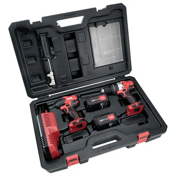 Flex PD2G 18-ECFC Brushless Twin Pack 2 x 5ah Battery, Charger And Case