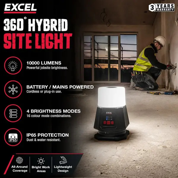 Excel EXL10766 10766 18V/240V 10000 Lumens Hybrid 360° Site Light