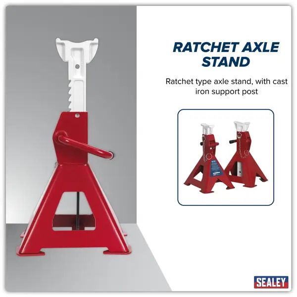 Sealey AAS3000 Auto Rise Ratchet Axle Stands (Pair) 3 Tonne Capacity per Stand