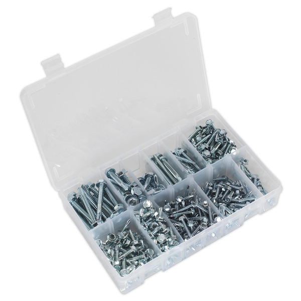 Sealey AB061SDH Zinc Plated Self-Drilling Screw Assortment Hex Head 410pc