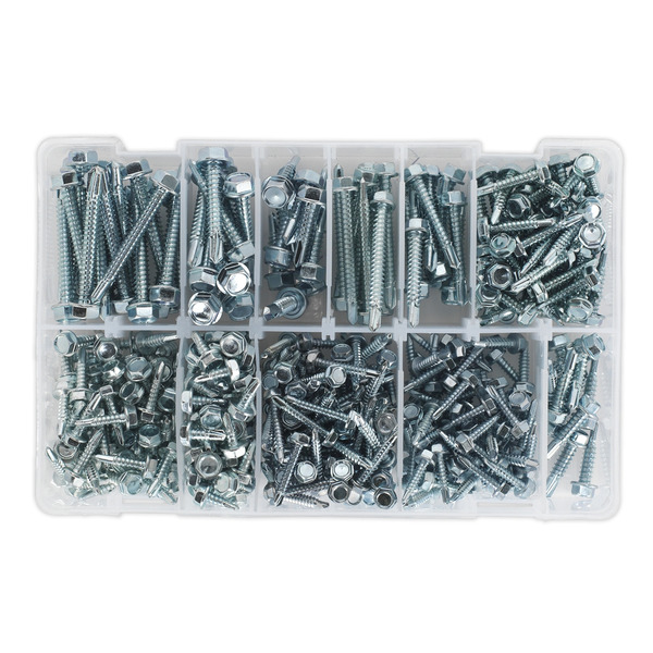 Sealey AB061SDH Zinc Plated Self-Drilling Screw Assortment Hex Head 410pc