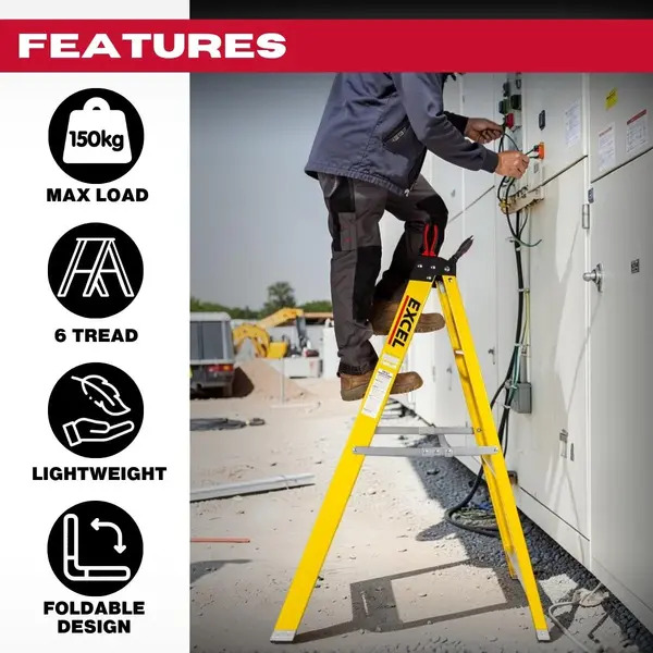 Excel 1656 Electricians Fibreglass Step Ladder 6 Tread 1.44m Heavy Duty