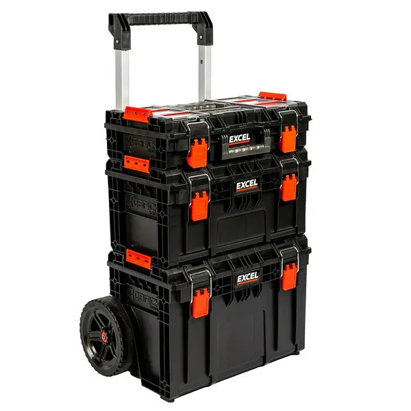 Excel 10078 Modular Tool Box Heavy Duty Mobile Storage 3 Piece Set with Wheels