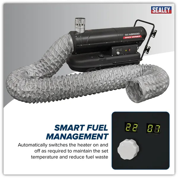 Sealey ABI1000COMBO Space Warmer® Indirect Kerosene/Diesel Heater 102,000Btu/hr with 5M Ducting