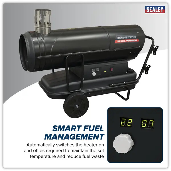 Sealey ABI1700 Space Warmer® Indirect Kerosene/Diesel Heater with Wheels 170,000Btu/hr