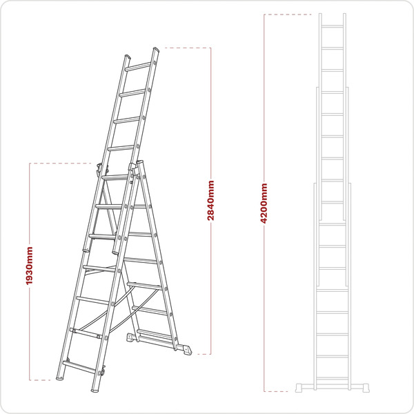 Sealey Extension Combination Ladder 3 x 7 Aluminium - EN 131