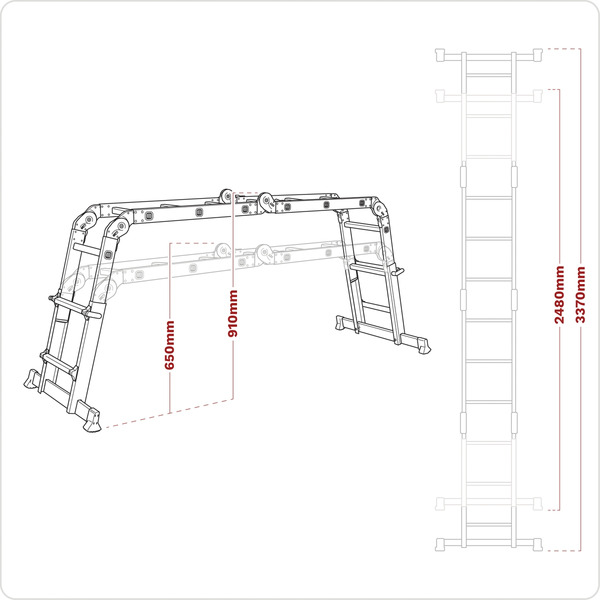 Sealey Aluminium 4-Way Multipurpose Adjustable-Height Ladder - EN 131