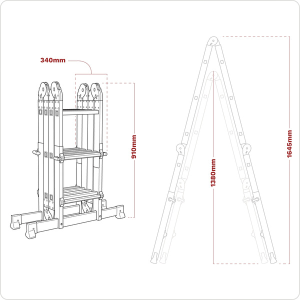 Sealey Aluminium 4-Way Multipurpose Adjustable-Height Ladder - EN 131