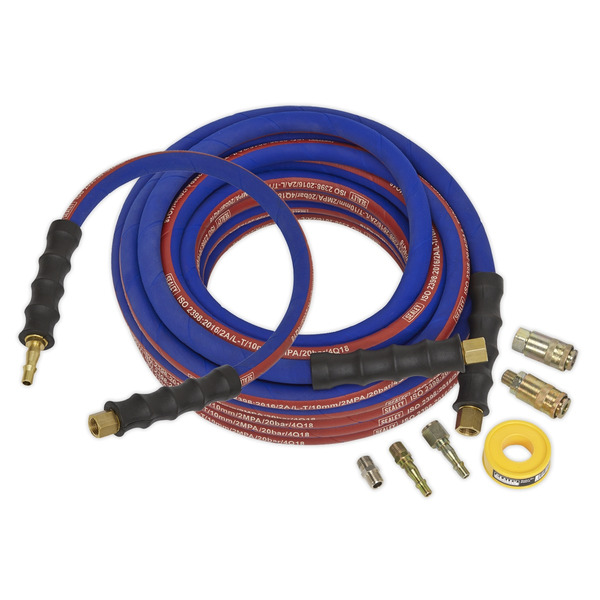 Sealey AHK02 Extra-Heavy-Duty Air Hose Kit with Connectors 15m x 10mm