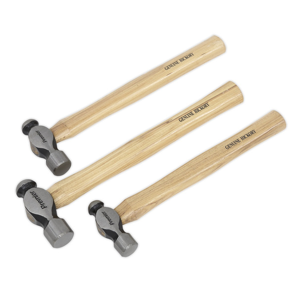 Sealey AK203 Premier Ball Pein Hammer Set 3pc Hickory Shafts