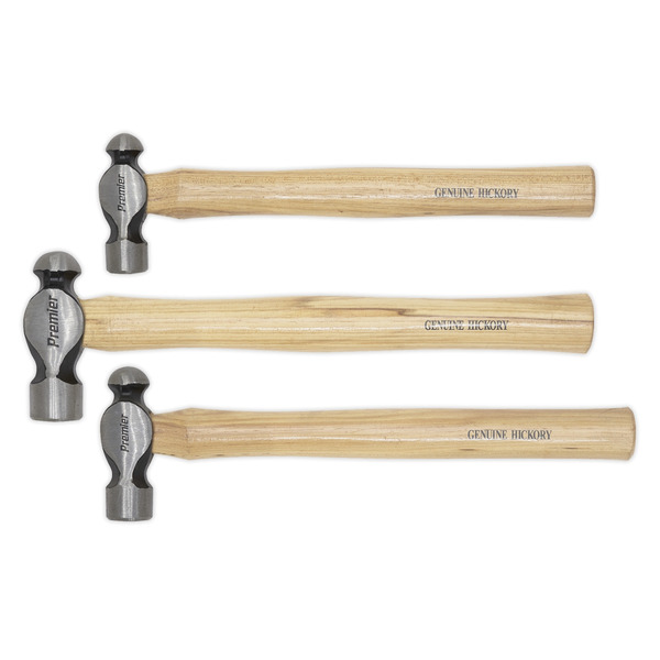 Sealey AK203 Premier Ball Pein Hammer Set 3pc Hickory Shafts