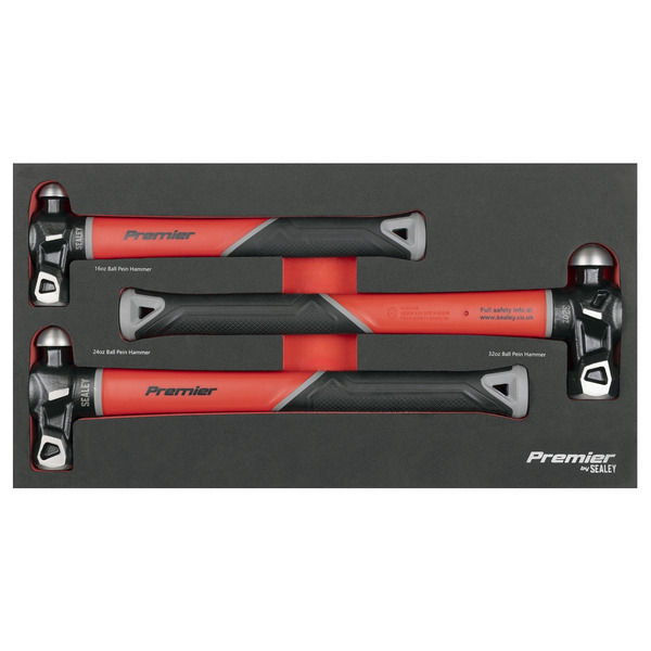 Sealey AK2033 Premier Ball Pein Hammer Set with Fibreglass Shafts 3pc