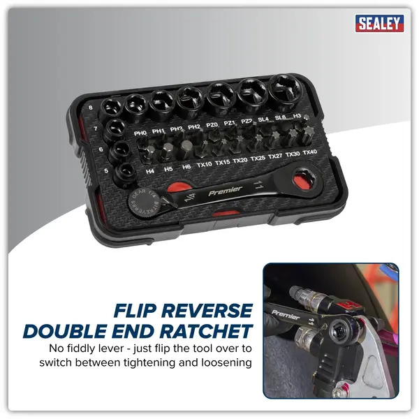 Sealey AK2112 Premier Black Go-Through Lock-On&trade; Low Profile Socket & Bit Set 1/4