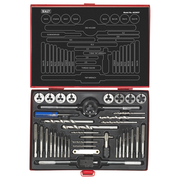 Sealey AK3037 Metric Tap & Die Set Split Dies 37pc