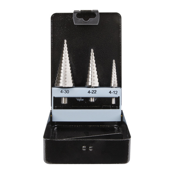 Sealey AK4746 Double Flute HSS 4341 Step Drill Bit Set 3pc