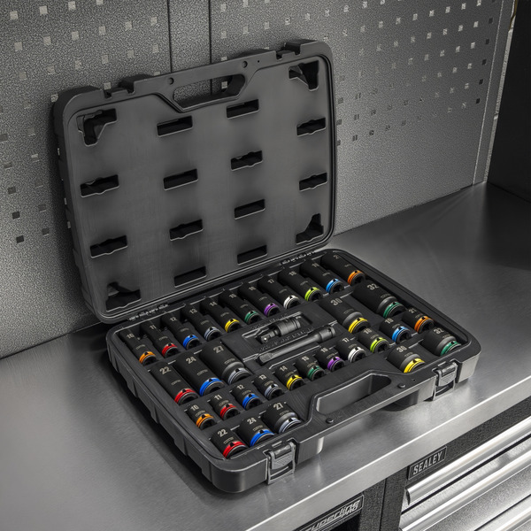 Sealey AK5636M Lock-On&trade; Standard & Deep Impact Socket Set 34pc 1/2