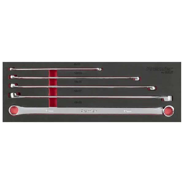 Sealey AK63110 Premier Extra-Long Double End Ring Spanner Set in EVA Foam Tray 5pc