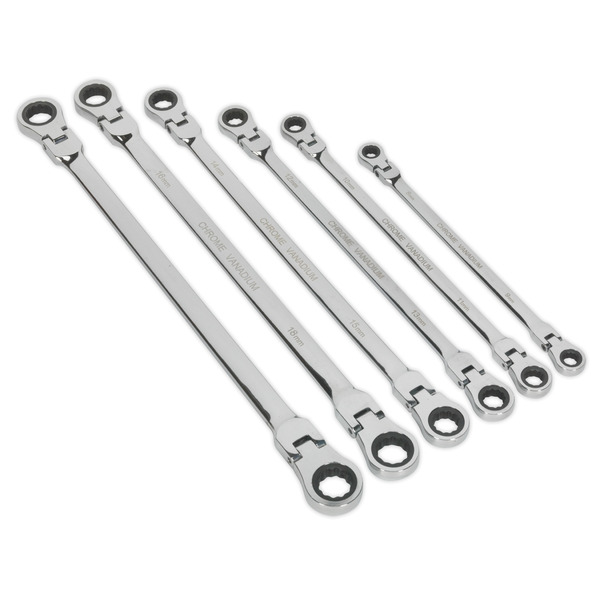 Sealey AK63832 Premier Extra-Long Flexi-Head Double End Ratchet Ring Spanner Set 6pc