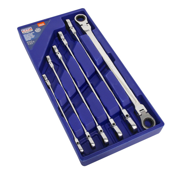 Sealey AK63832 Premier Extra-Long Flexi-Head Double End Ratchet Ring Spanner Set 6pc