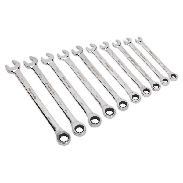 Sealey AK63914 Premier Extra-Long Combination Ratchet Spanner Set 10pc