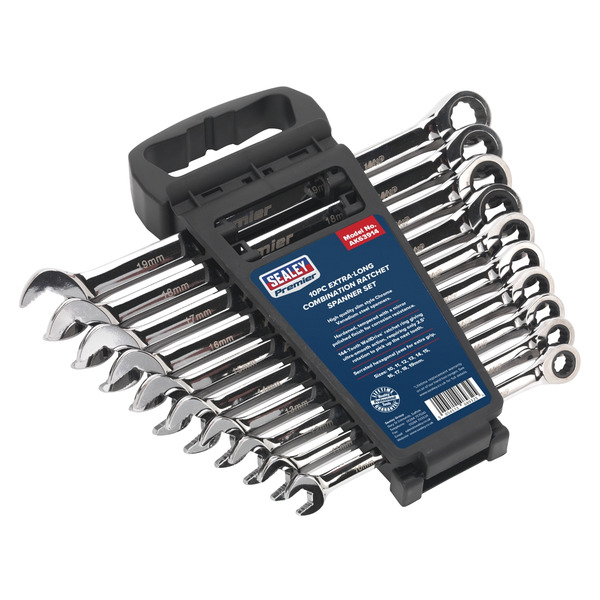 Sealey AK63914 Premier Extra-Long Combination Ratchet Spanner Set 10pc
