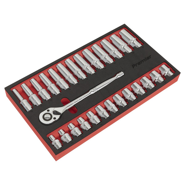 Sealey AK66723 Premier Ratchet Wrench & Socket Set 1/2