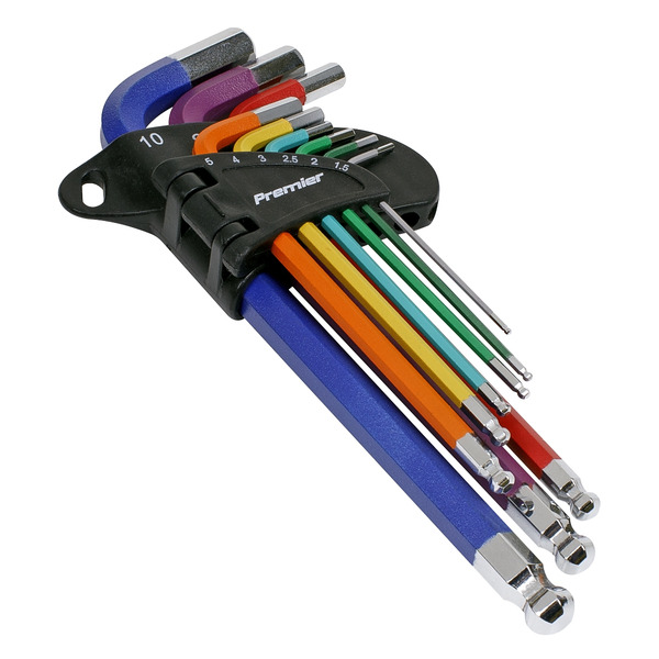 Sealey AK7190DB Premier Long Colour-Coded Ball-End Hex Key Set 9pc - Display Box of 10