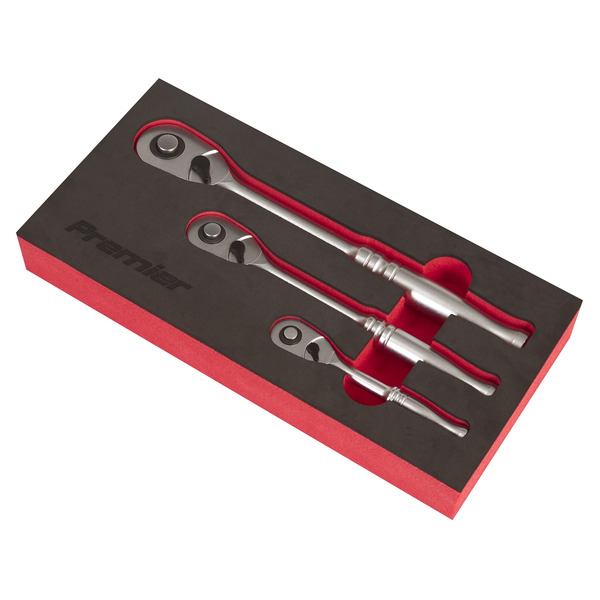 Sealey AK7933 Premier Platinum Pear-Head Ratchet Wrench Set with Flip Reverse 3pc