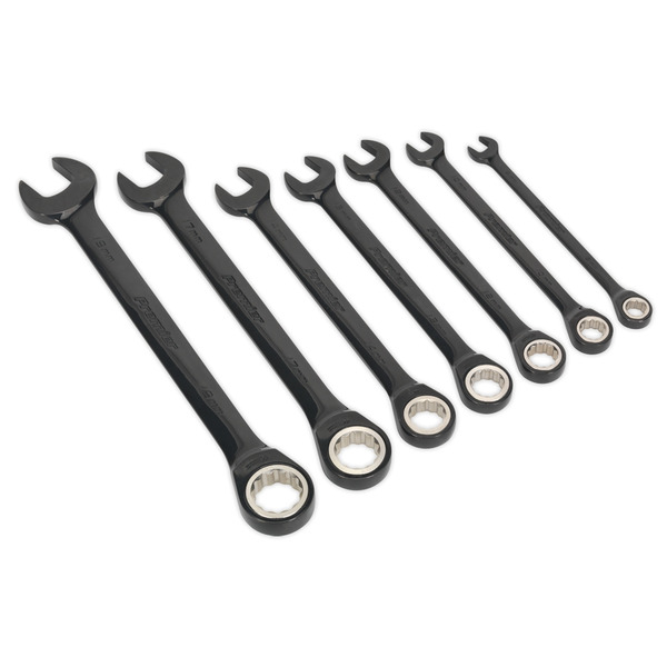 Sealey AK7978 Premier Black Combination Ratchet Spanner Set 7pc