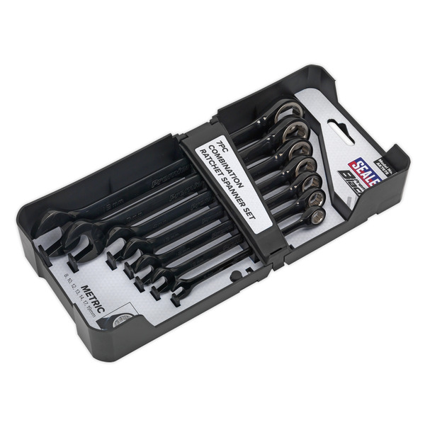 Sealey AK7978 Premier Black Combination Ratchet Spanner Set 7pc