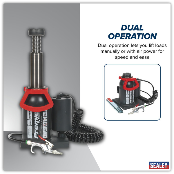 Sealey AM20 Premier Manual/Air Hydraulic Bottle Jack 20 Tonne