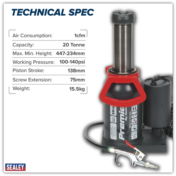 Sealey AM20 Premier Manual/Air Hydraulic Bottle Jack 20 Tonne
