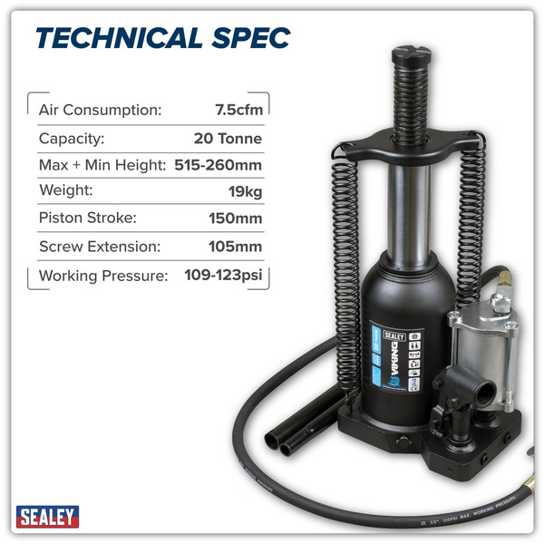 Sealey AM20S Viking Manual/Air Hydraulic Bottle Jack 20 Tonne