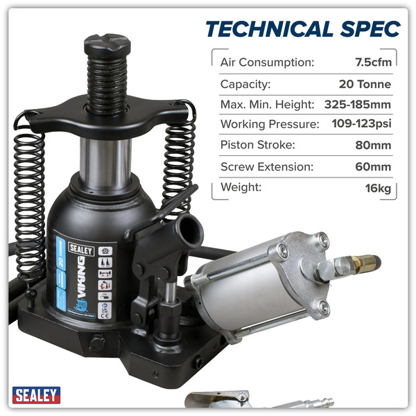 Sealey AM20SLE Viking Manual/Air Hydraulic Bottle Jack 20 Tonne
