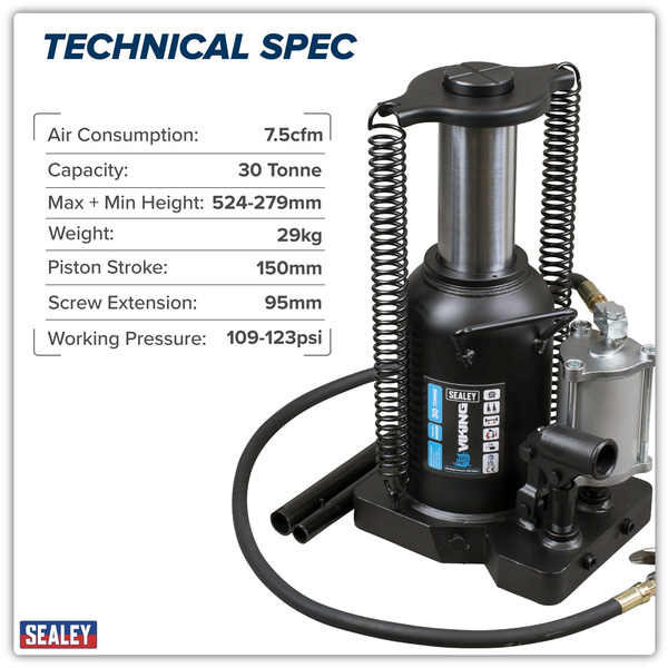 Sealey AM30S Viking Manual/Air Hydraulic Bottle Jack 30 Tonne