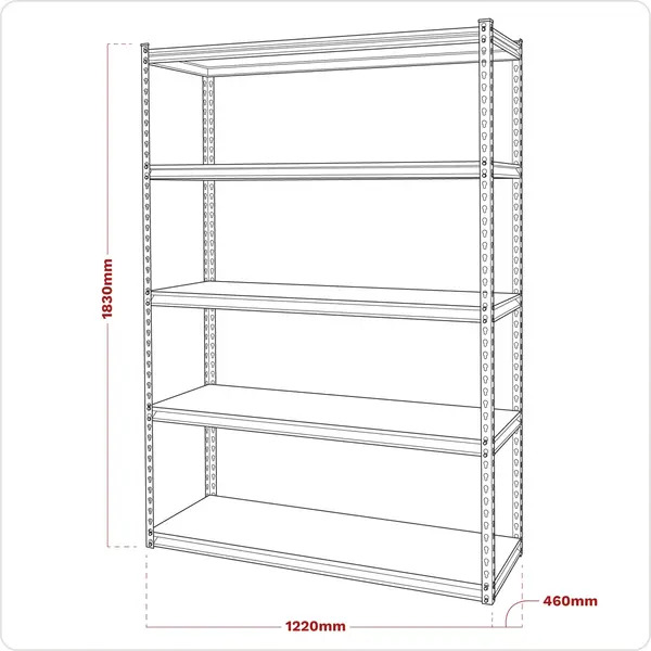 Sealey AP1200R Racking Unit with 5 Shelves 220kg Capacity Per Level