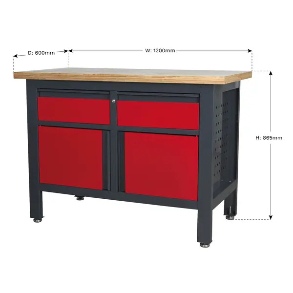 Sealey AP1372A Workbench with 2 Drawers & 2 Cupboards