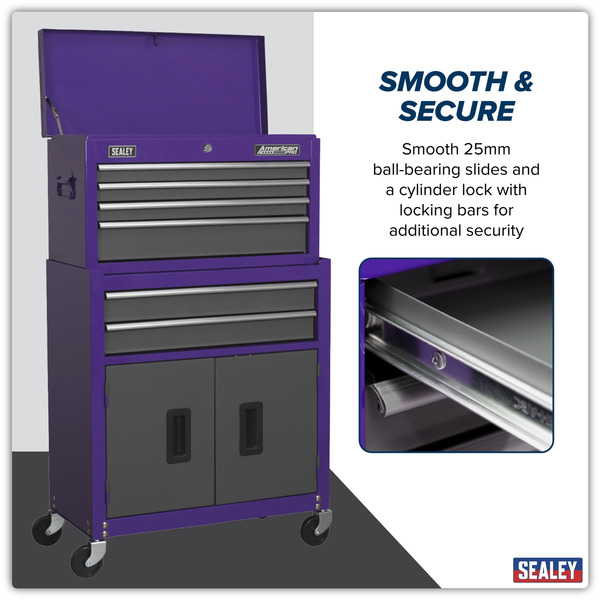 Sealey AP2200BBCP American PRO® Topchest & Rollcab Combination 6 Drawer - Purple/Grey