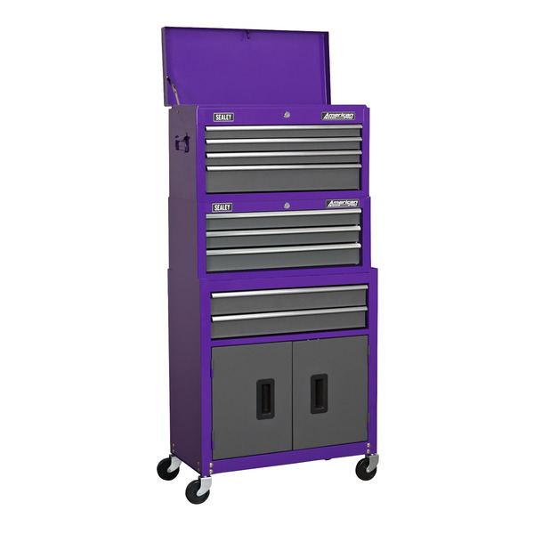 American PRO® Topchest, Mid-Box Tool Chest & Rollcab Stack 9 Drawer - Purple