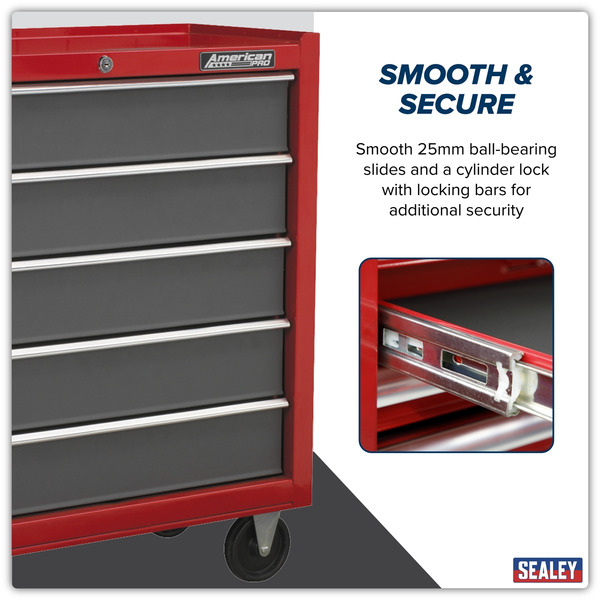 Sealey AP22505BB American PRO® Rollcab 5 Drawer - Red/Grey