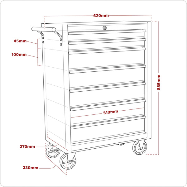 Sealey American PRO® Rollcab 7 Drawer - Red/Grey