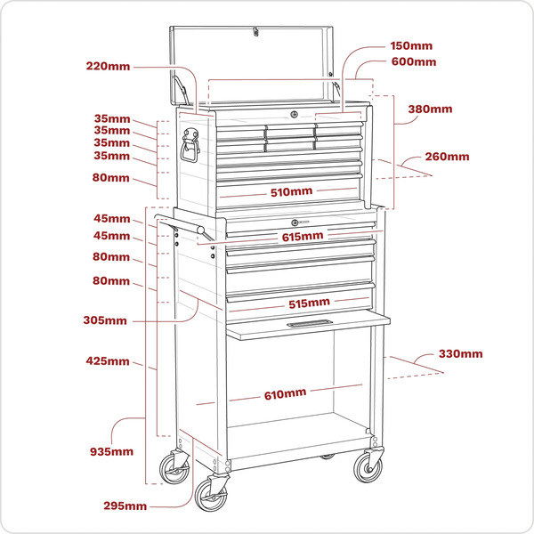 Sealey American PRO® Topchest & Rollcab Combination 13 Drawer - Red/Grey