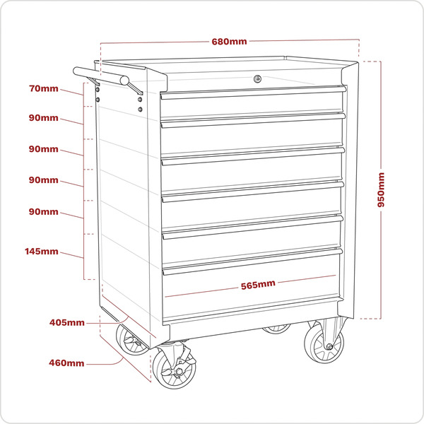American PRO® Rollcab 6 Drawer - Red