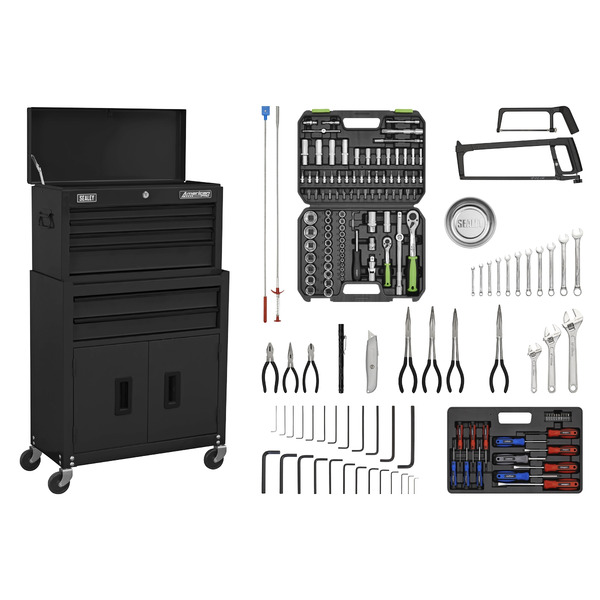 American PRO® Topchest & Rollcab Combination 6 Drawer with 170pc Tool Kit - Black