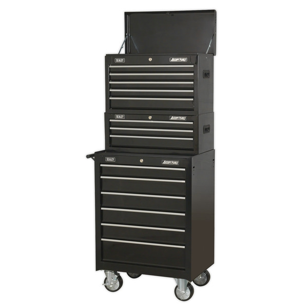 Sealey American PRO® Topchest, Mid-Box Tool Chest & Rollcab Stack 14 Drawer - Black
