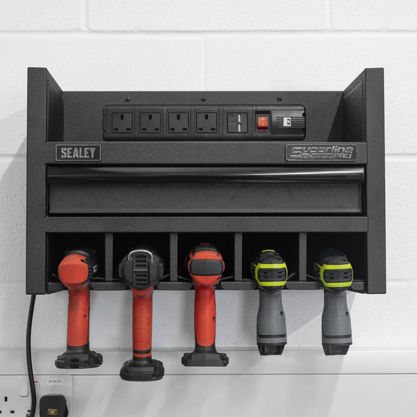 Sealey AP22SRBE Superline PRO® Power Tool Storage Rack with Drawer & Power Bar