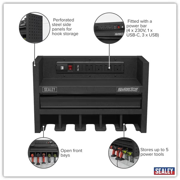 Sealey AP22SRBE Superline PRO&reg; Power Tool Storage Rack with Drawer & Power Bar