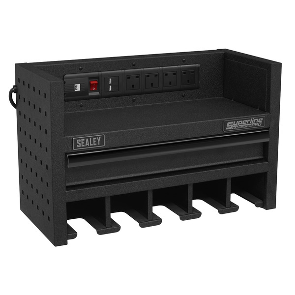 Superline PRO® Power Tool Storage Rack with Drawer & Power Strip