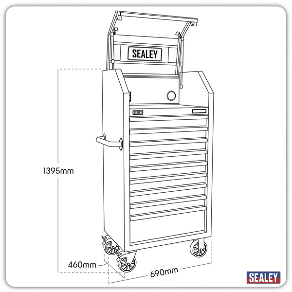 Sealey Superline PRO® Black Edition Tower Cabinet with 9 Soft Close Drawers & Power Strip 690mm